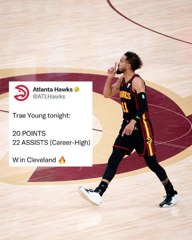 关于老鹰客场大胜骑士，特雷-杨再度砍下个人最高分的信息